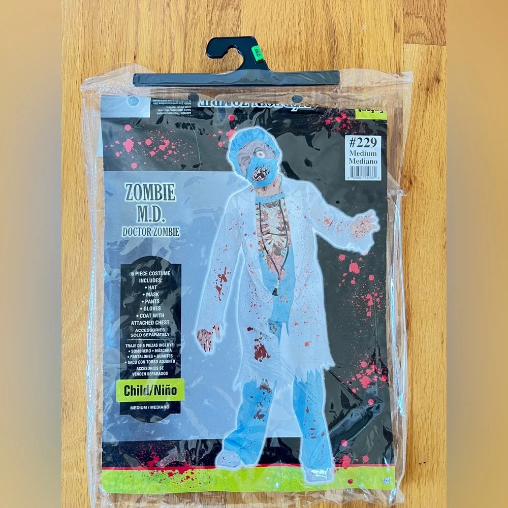 Zombie Doctor Kids Costume with stethoscope no hat Halloweensize M 8-10y - Picture 2 of 15
